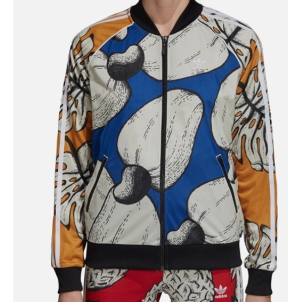 Adidas Originals x The Farm Company Cashew Print Track Jacket Blue Gold Womens L